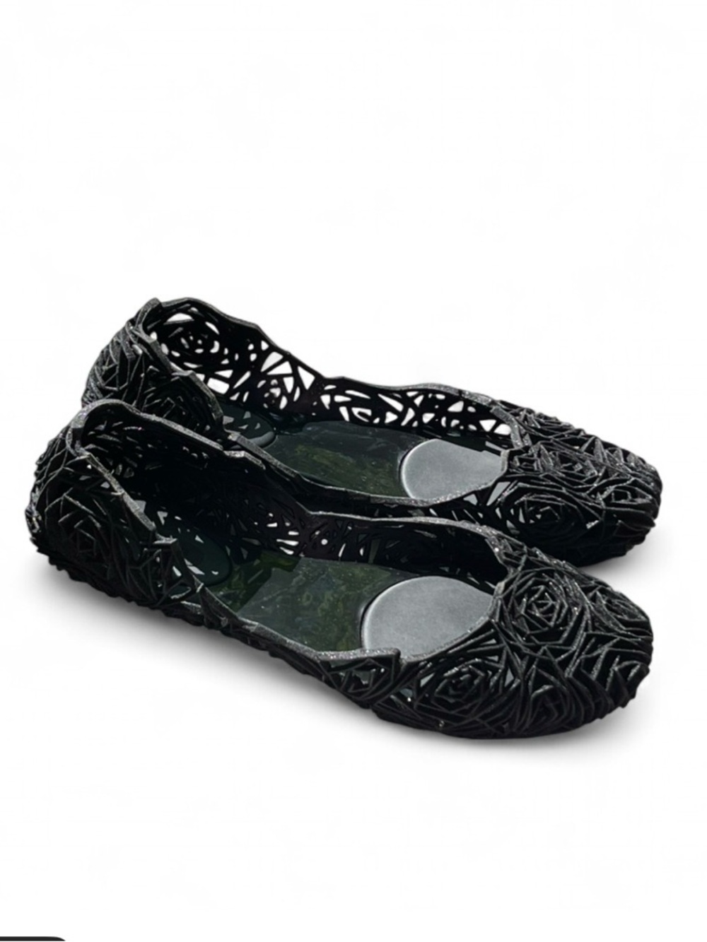 Women's Black Rose Cutout Ballet Flats